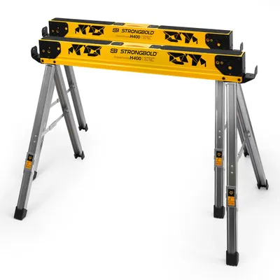 Produktbild von STRONGBOLD H400 Arbeitsbock 2er Set | Klappbarer Schwerlastbock 1000kg | Tragbare Werkbank & Sägehilfe faltbar | Stabiler Bautisch für Baustelle 75cm