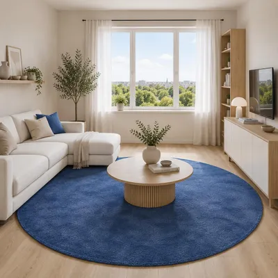 Produktbild von Luxus Super Soft Hochflor Teppich Melia Dunkelblau Rund, Größe:200 cm Rund