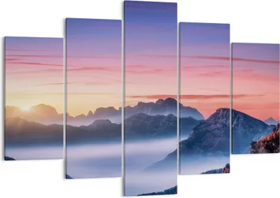 Produktbild von Bild auf Leinwand - Leinwandbild - 5 Teile - Westen Sonne Berge - 150x100cm - Wand Bild - Wanddeko - Wandbilder - Leinwanddruck - Bilder - Wanddekoration - Leinwand bilder - Wandbild - EA150x100-4525