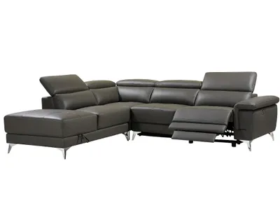 Produktbild von Ecksofa mit elektrischer Relaxfunktion PASCALINE aus Leder - Farbe Anthrazit - Ecksofa links