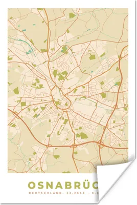 Produktbild von MuchoWow® Poster Osnabrück - Karte - Stadtplan - Vintage 120x180 cm - Kunstposter