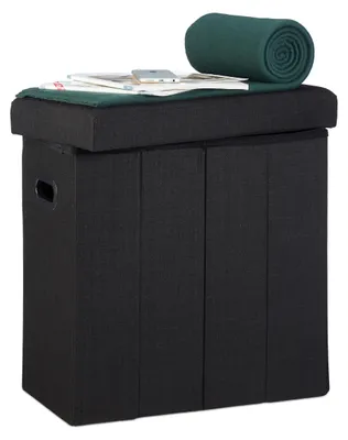 Faltbare Poef mit Stauraum, Leinen/Polyester, 49,5x46x25,5 cm, Schwarz