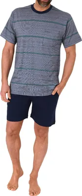 Produktbild von Normann Herren Kurzarm Schlafanzug Shorty Pyjama in Streifenoptik - auch in Übergrössen ; blau , 50