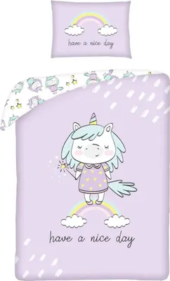 Immagine prodotto di Set di lenzuola con motivo unicorno, "Have a nice day", dimensioni 100 x 135 cm