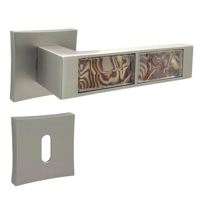 Produktbild von DOMINO Türgriff Drückergarnitur BB-Buntbart Set | Rosette | für Zimmertür, Bürotür, Kellertür & Innentür | Znal | Nickel satiniert| TIGER-QR M91 RED |