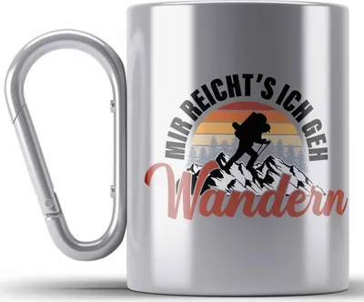 Produktbild von Trendation - Mir Reichts Ich Geh Wandern Edelstahl Tasse Karabiner Geschenk Karabiner Edelstahl Tasse Karabiner Edelstahl Wander Kaffeebecher Lustiger Sprüche Outdoor (Silber)