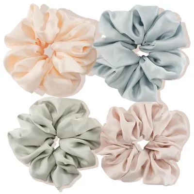 Image de lot de 4 scrunchies soyeux en satin pour femmes-femmes-filles, doux et élastiques, 4 couleurs
