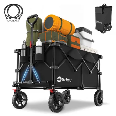 Produktbild von Sekey XXL 200KG Belastbar Bollerwagen Faltbar mit Spanngurte, 17x4 cm Reifen, Schwarz