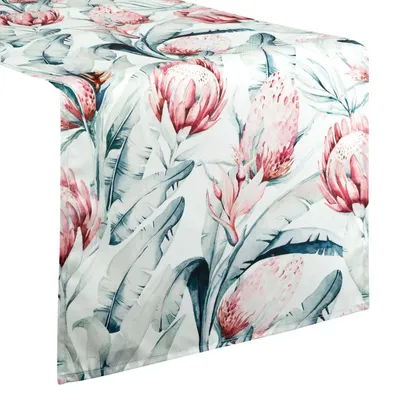 Obrázok produktu pre Eurofirany 467568, Obdĺžnikový, Biela, Polyester, Behúň na stôl, Kvetinový vzor, 40 x 180 cm