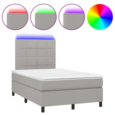 Image de vidaXL Lit boxspring avec matelas & LED gris clair 120x200 cm Tissu