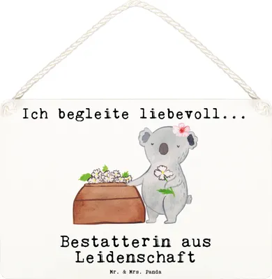 Produktbild von Mr. & Mrs. Panda Schild Bestatterin Leidenschaft DIN A6 - Weiß - Geschenk, Holzschild, Türschild, kleine aufmerksamkeit, wandtafel, holzbild