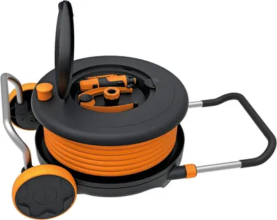 Produktbild von Fiskars Schlauchtrommel mit Schlauch Wasser Bewässerungs-Set 21,5m Reichweite, (1/2 Zoll Schlauchwagen, Wasser All in One Set, Schlauchwagen Garten