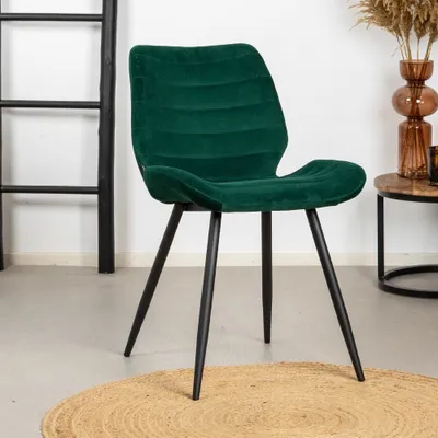 Image de Bronx71 Chaise de salle à manger en velours Toby vert moderne