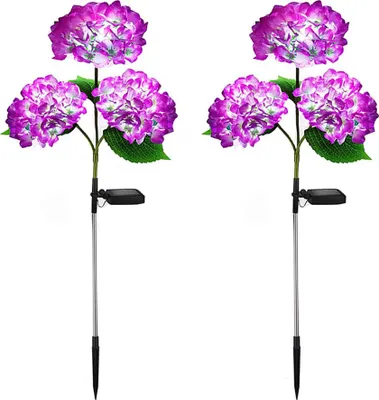 Produktbild von 2er-Pack Solar-Gartenleuchten für Hortensien, LED-Blumen-Bodenleuchten für Garten, Rasen, Terrasse und Hinterhof