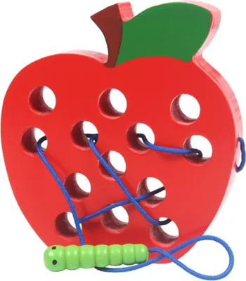 Obrázek produktu pro Dřevěné šněrování navlékací hračka Montessori červík jídlo ovoce cestovní hra děti rané vzdělávání jablko
