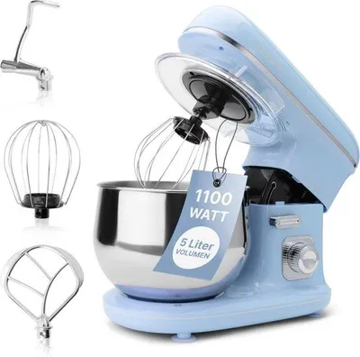 Productafbeelding van Krachtige keukenmachine met mengkom - Deegmachine - Automatische mengfunctie - Transparante bediening - Handmixer - 1100 Watt - Snelheidsregeling met draaiknop
