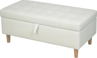 Produktbild von Polsterhocker mit Stauraum, Holzbeine, weicher Stoffbezug, Cremeweiß