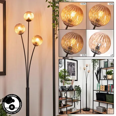 Produktbild von Lerici Stehlampe aus Metall/Riffelglas in Schwarz/Bernstein
