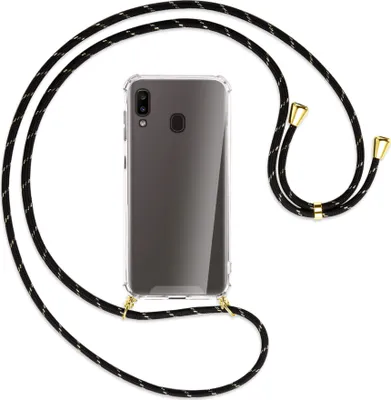 Produktbild von Handykette Backcover-Schutzhülle mit Band (Metall goldfarben) für Samsung Galaxy A20e - schwarz/gold
