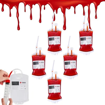 Productafbeelding van Halloween bloedzakken om te drinken - Set van 5 - 350 ml Halloween drinkfles - Bloedzak om te vullen - Cosplay