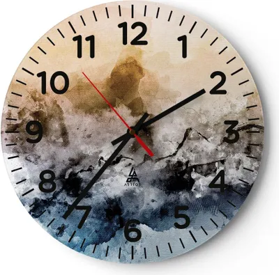 Produktbild von Wanduhr - Rund - Glasuhr - Abstraktion Wolken Berge - 40x40cm - Schleichendes Uhrwerk - Lautlos - zum Aufhängen bereit - Dekoration Modern - Wanddekoration aus Glas - C4AR40x40-4894