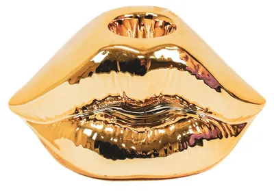 Imagen del producto de Soporte para velas - Diseño labial - Cerámica - Dorado - 10,5 x 6,5 x 5,5 cm