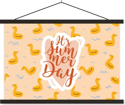 Produktbild von MuchoWow® Textilposter Sommer - Poolband - Gelb 60x40 cm mit schwarzem Rahmen - Hölzernes