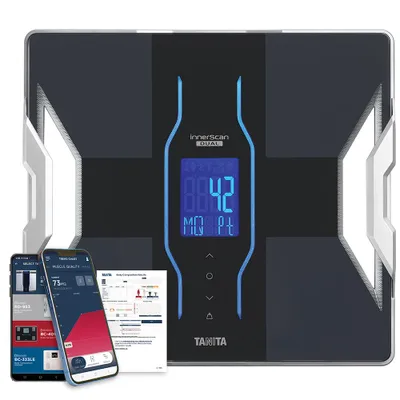 Obrázok produktu pre Profesionálna váha na analýzu tela TANITA RD-953 – váha na meranie telesného tuku s dvojitou frekvenciou, ktorá meria kvalitu svalov, svalovú hmotu a metabolický vek, s aplikáciou cez Bluetooth, nosnosť 200 kg