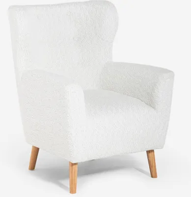 Immagine prodotto di Poltrona moderna Bergère in tessuto bouclé Kamo bianco per il soggiorno