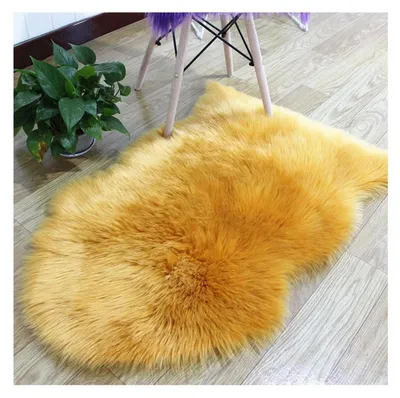 Image de Tapis imitation peau de schaffell, poil long, jaune, 65x100 cm