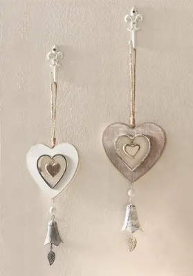 Produktbild von 2 Deko-Hänger "Herz" mit Glöckchen aus Holz & Metall, Fensterdeko, Türdeko
