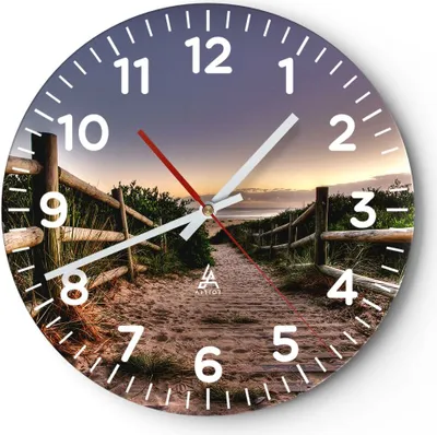 Produktbild von Wanduhr - Rund - Glasuhr - Pfad Landschaft Himmel - 30x30cm - Schleichendes Uhrwerk - Lautlos - zum Aufhängen bereit - Dekoration Modern - Wanddekoration aus Glas - C4AR30x30-0143