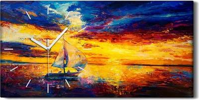 Produktbild von Wandbild Leinwand Bilder Wanduhr Geräuschlos 60x30 Malerei Boote Segel Wasser - weiße Hände