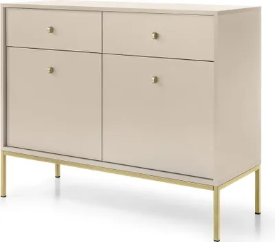 Produktbild von Kommode Sideboard Schrank Highboard Goldene Türgriffe, Wohnzimmer, Esszimmer, Flur & Diele - 104x83x39 cm - Melody II Beige + Gold