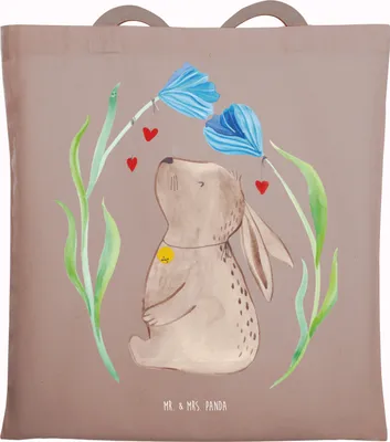 Produktbild von Mr. & Mrs. Panda Jutebeutel Hase Blume - Braun Pastell - Geschenk, Stoffbeutel, Jutetasche, Geburtstag, Ostern, Kindergeburtstag, Tasche, Taufe, Tote Bag, Laptoptasche