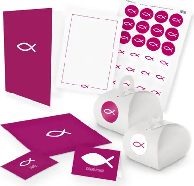 Produktbild von itenga Komplettset FISCH Pink Karten Gastgeschenkboxen Danksagung Tischkarte