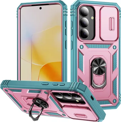 Produktbild von Hülle für Samsung Galaxy S26, Schiebe Kamera Schutz Stoßfest Schutzhülle mit Ringhalterung Ständer Kartenhalter Pink