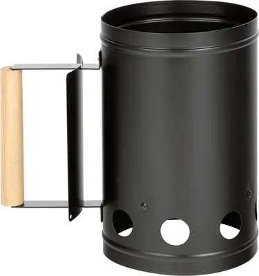 Produktbild von Anzündkamin Metall für Kohle und Briketts - Kohlestarter - D: 17cm, H: 27cm - Holzgriff