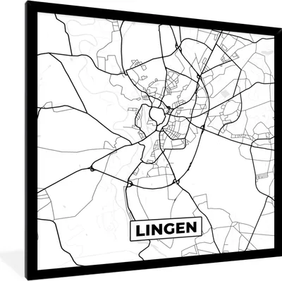 Produktbild von MuchoWow® Gerahmtes Poster Lingen - Stadtplan - Karte 40x40 cm - Poster mit Schwarzem Bilderrahmen Wandposter Rahmen Foto Bilder - Mit Rahmen - Wanddekoration Schlafzimmer