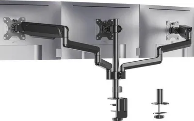 Image de Support de bureau pour triple écran - Support de bureau compatible VESA 75x75/100x100 pour écrans jusqu'à 27 pouces