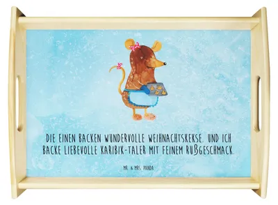 Produktbild von Mr. & Mrs. Panda Snack Tablett Maus Kekse - Eisblau - Geschenk, Serviertablett, Sofa, Chaosqueen, Winter, Weihnachtsbäckerei, Holztablett, Servierplatte Holz, Servier
