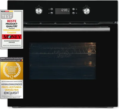 Exquisit Einbaubackofen EBEP697-H-030 schwarz | Energieeffizienzklasse A | 70,2 l Garraum | Einbaubackofen 60 cm