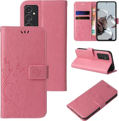 Produktbild von Handyhülle für Samsung Galaxy S24 Floral Blumen Schmetterling Flip Cover Hülle Case Klapphülle Handytasche Farbe: Rosegold