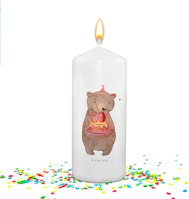 Produktbild von Mr. & Mrs. Panda Geburtstagskerze Bär Torte 80. Geburtstag - Weiß - Geschenk, Geburtstagslicht, Partykerze, Jubiläumskerze, zierkerze, Tortenkerze, Happy Birthday, Party