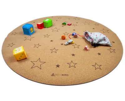 Produktbild von Spielmatte aus Kork. Schadstofffreie Krabbelmatte für Babys und Kinder. Natur, Sterne 110 cm