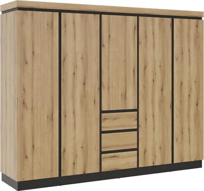 Produktbild von Kleiderschrank - 265 x 212 cm - 5 Türen - 3 Schubladen - Evoke Eiche Nachbildung - Grau