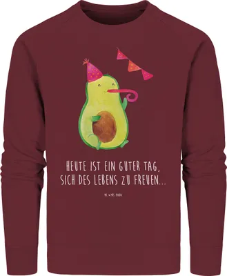 Produktbild von Mr. & Mrs. Panda Baumwoll Pullover Avocado Party Größe XS - Burgundy - Geschenk, Sweatshirt, Sweater, Happy Birthday, Genießen, Avocados, Geburtstag, Pulli
