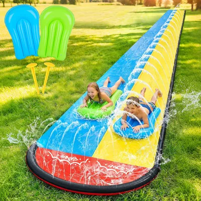 Zdjęcie produktu dla Ślizgawka wodna 480 x 140 cm, 2 bodyboardy, podwójny tor, ze zraszaczką, do ogrodu