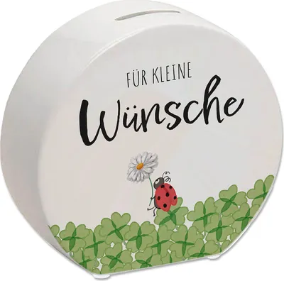 Produktbild von Marienkäfer im Kleefeld Spardose mit Spruch Für kleine Wünsche