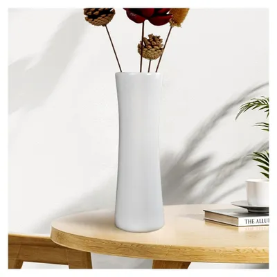 Produktbild von 30 cm Weiße Keramikvase für Pampasgras – Moderne Strukturierte Blumenvase für Tischdeko und Regale